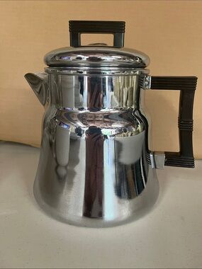 Stainless Steel Coffee Percolator with Black Handle and Lid Accent